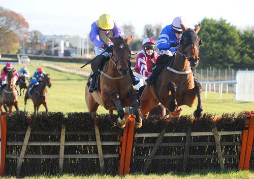 Winner Giantofaman (right) jumps the last with Urano (eventual 2nd) at Thurles
