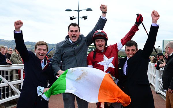 Keith Donoghue celebrates Tiger Roll's victory at Cheltenham