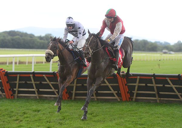 My Lovely Boy and Sean O'Keeffe (right) jump the last ahead of runner-up Winsor Vixen