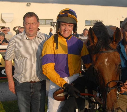 Trainer Eoin Griffin and Barry Geraghty  with The Last Derby