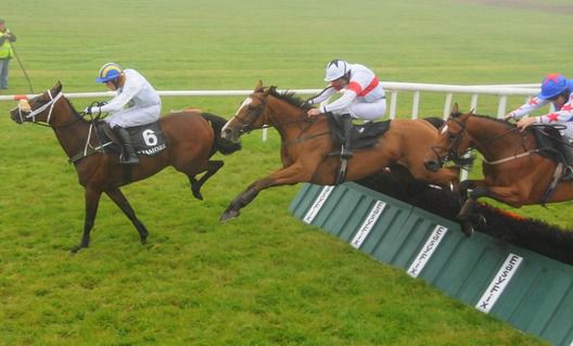 Dawn Valentino and Ruby Walsh (centre) stalk Karaking over the last 