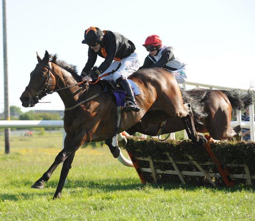 Andrew McNamara and Page One Two Nine   jumping the last to win for trainer Michael Moran