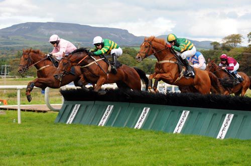 Double Seven (white cap) clears the last at Sligo