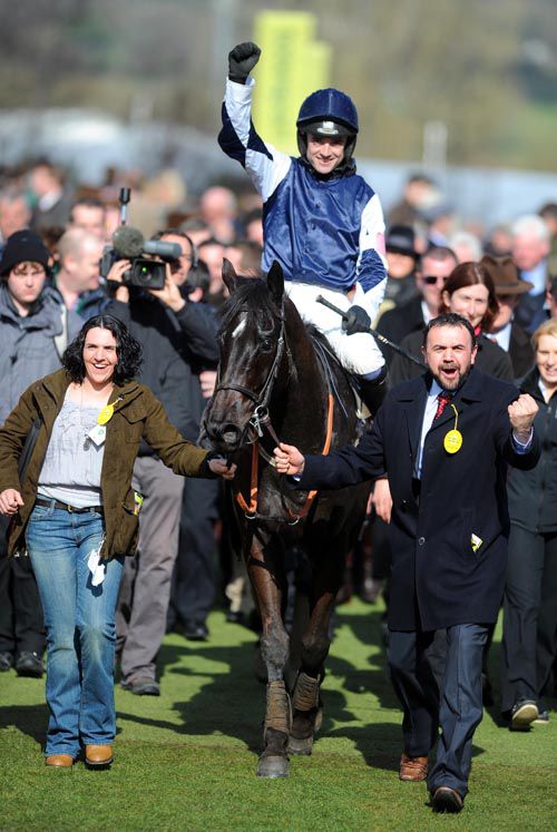 Final Approach (Ruby Walsh) being led in after winning the County Hurdle