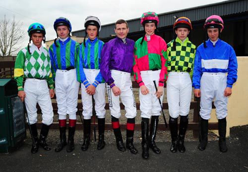 Champion Jockey Pat Smullen (centre) with (l-r) Egan, Benson, Monaghan, Coakley, Keane & Gray