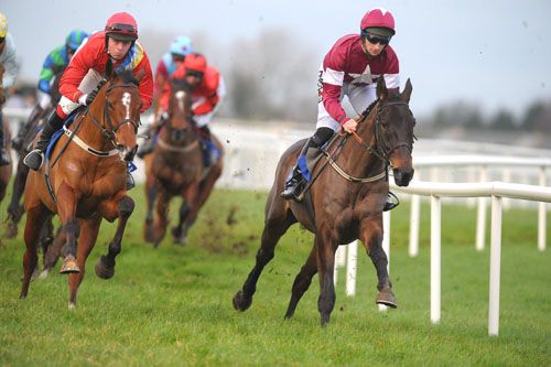 Un Atout (right) races alongside Foxland in the early stages of the bumper