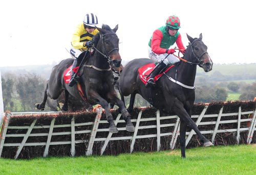 Glens Melody (Ruby Walsh) in action beside Seefood at Punchestown