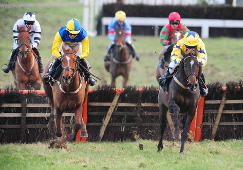Snowell (right, Jane Mangan) races on from the last before accounting for The Conker Club (Aine O'Connor)