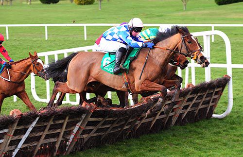 Kitten Rock and Paddy Mangan on the way to an impressive win in the Navan opener