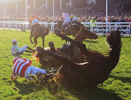 The scene where Annie Power and Ruby Walsh come to grief as well as L'Unique and Wayne Hutchinson