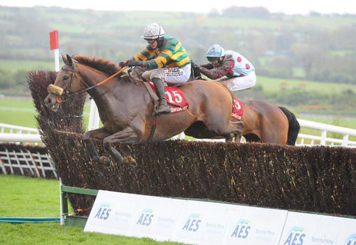 Heathfield in front at the last in Punchestown