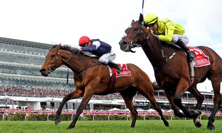 Melbourne Cup 2016,  ALMANDIN and Kerrin McEvoy beats HEARTBREAK CITY and Joao Moreira