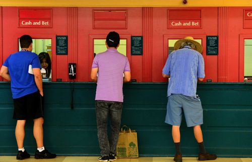 Punters placing bets at Santa Anita