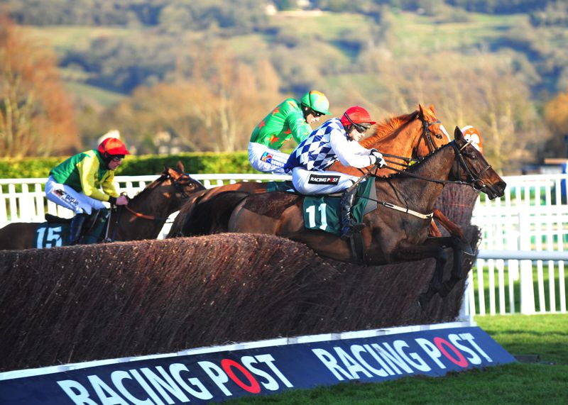 Rathvinden leads over the final fence in the 2018 National Hunt Chase