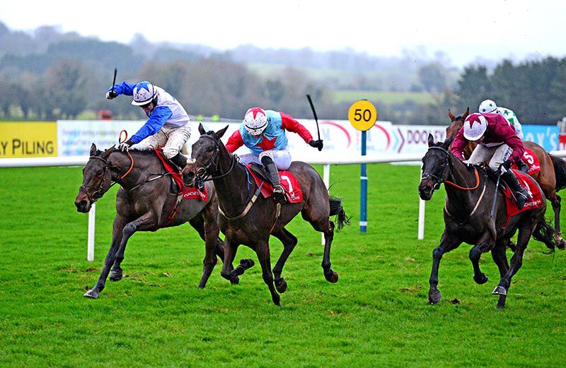 Born Patriot (far side) is ridden out by Kevin Sexton to beat All About Joe and Churchstonewarrior (nearest)