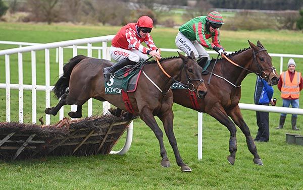 Jaycean and Davy Russell (nearside) with eventual second Hemlock and Darragh O'Keeffe
