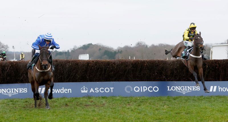 Energumene held a clear lead over Shishkin at the final fence in the Clarence House Chase