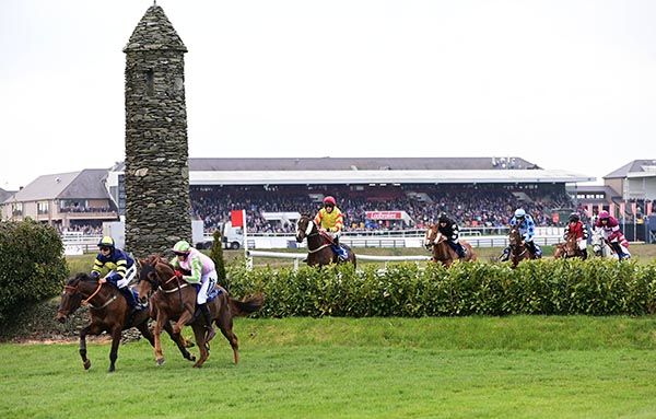 Call It Magic (pink colours) unseats Keith Donoghue with Ballyboker Bridge (left) 