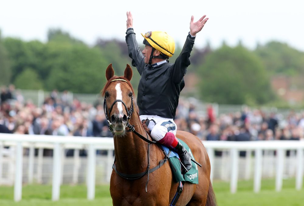 Stradivarius and Frankie Dettori after winning the Paddy Power Yorkshire Cup 
