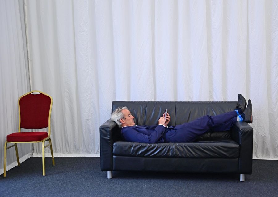 RUBY WALSH relaxing in the media centre 