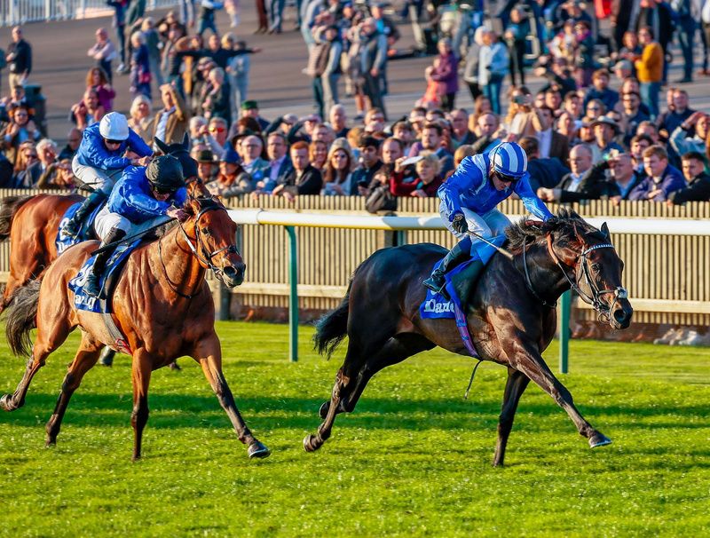 Alflaila and Jim Crowley winning at Newmarket