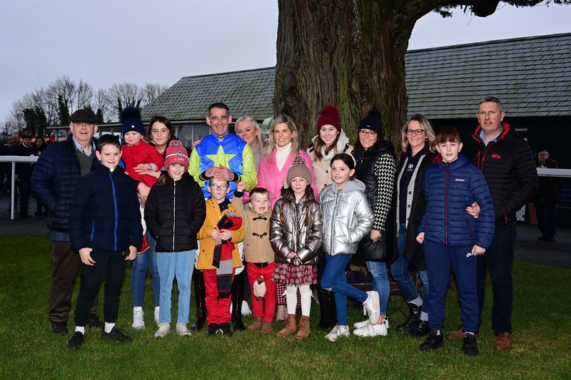 Davy Russell pictured with his family after announcing his retirement at Thurles