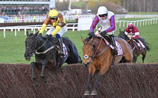 Galopin Des Champs, left, and Bravemansgame jump the last in the Gold Cup at Cheltenham