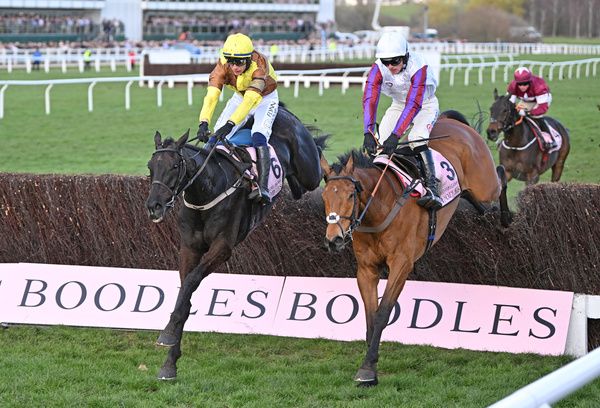 March 2023 Boodles Cheltenham Gold Cup Galopin Des Champs and Paul Townend left clear the final fence 