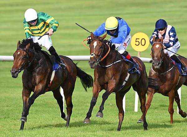 Beauparc and Colin Keane right win the Suir Blueway Handicap from Jeaniemacaroney.