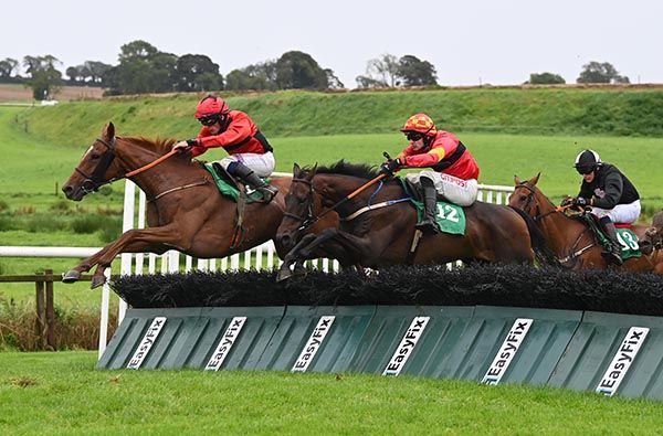 Morricone (No.12) and Danny Mullins jumping the last