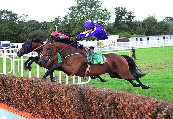 Cave Court (nearside) jumps to the front at the last