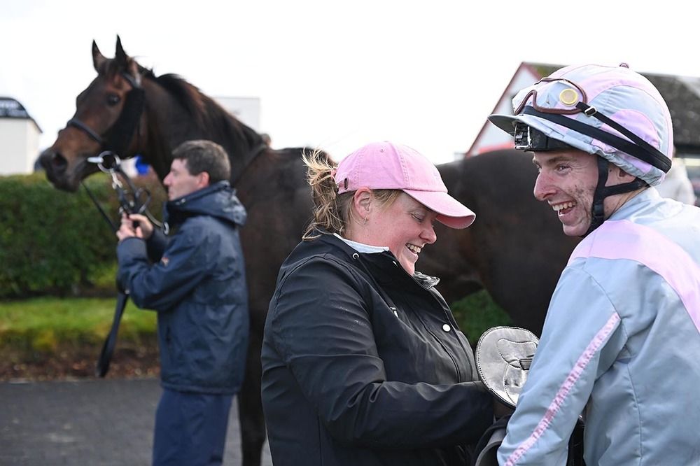 Wesley Joyce & Lisa Sheridan (partner of winning trainer) are all smiles after the success of Mickey The Steel