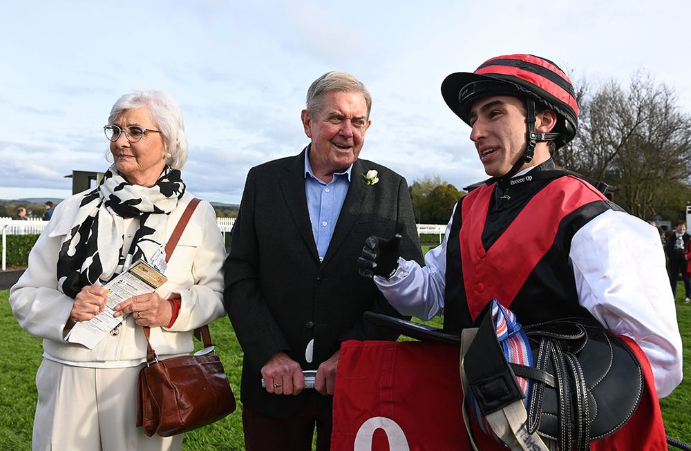 Jockey Tom Kiely Marshall with owner/trainer Donal Kinsella and his wife Joan
