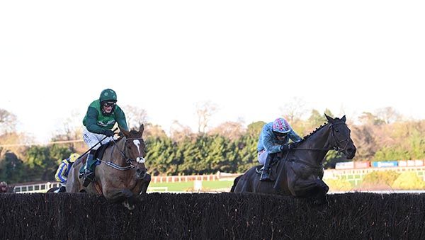 Meetingofthewaters, right, joins James Du Berlais at the last fence