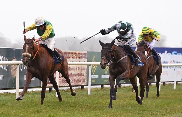  Implicit (green and white) gets up to foil Ossie's Lodge (noseband)
