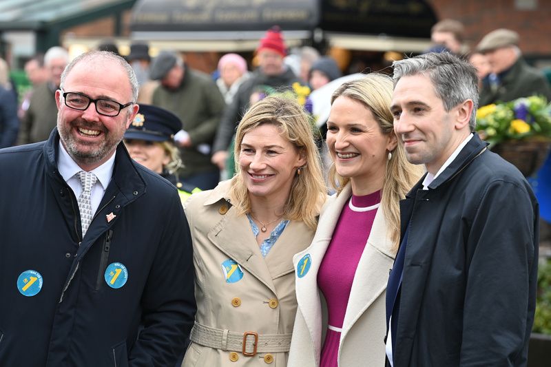 Nina Carberry with husband Ted Walsh (left) and Helen McEntee and Simon Harris