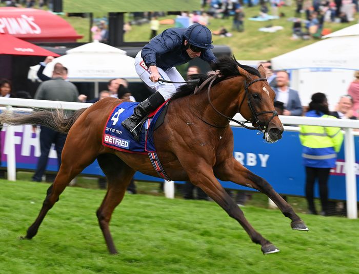 City Of Troy and Ryan Moore winning at Epsom. 