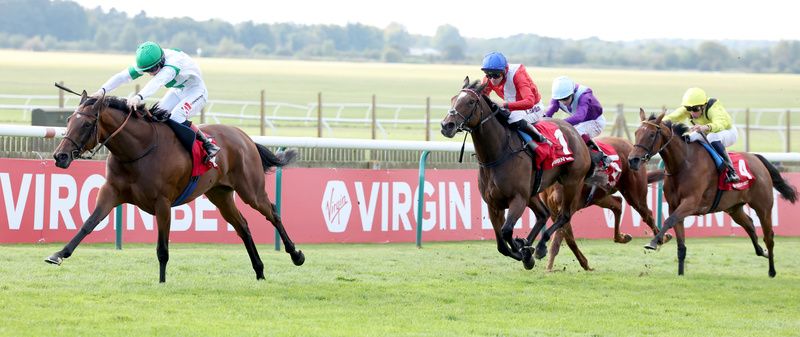 Tamfana (left) seen winning Saturday's Sun Chariot Stakes under Colin Keane